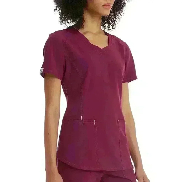 NWT Scrubstar Womens V-Neck Active Scrub Top Ultra Soft Size L Three Pocket Plum - Picture 5 of 8